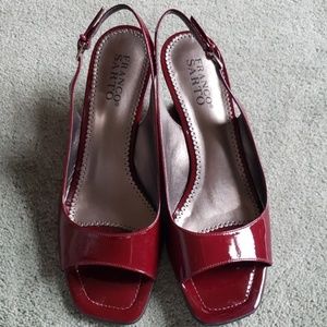 EUC Franco Sarto Sz 8.5 red patent leather wedges